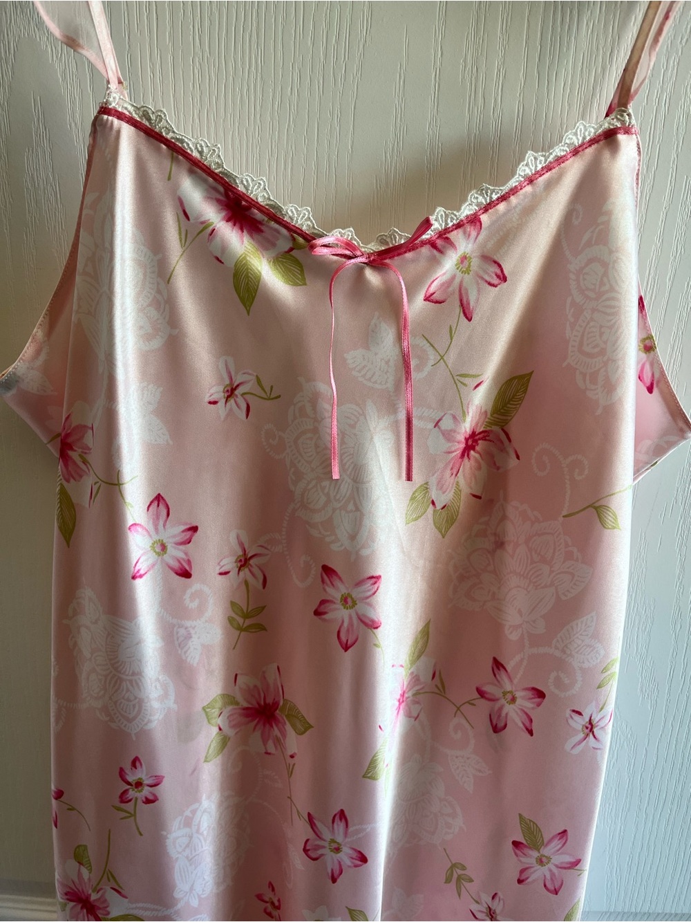 Morgan Taylor Pink Floral Satin Slip Dress Midi Maxi Coquette Ruffle Lace L
